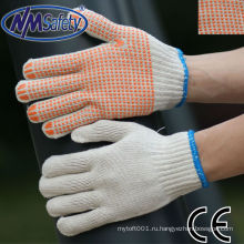NMSAFETY поликоттон строку трикотажные перчатки оранжевые с ПВХ точками перчатки 